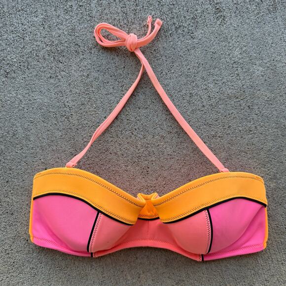 Victoria's Secret 34DD The Flirt Bandeau Bikini Coral Pink Orange Color Block - Picture 1 of 5
